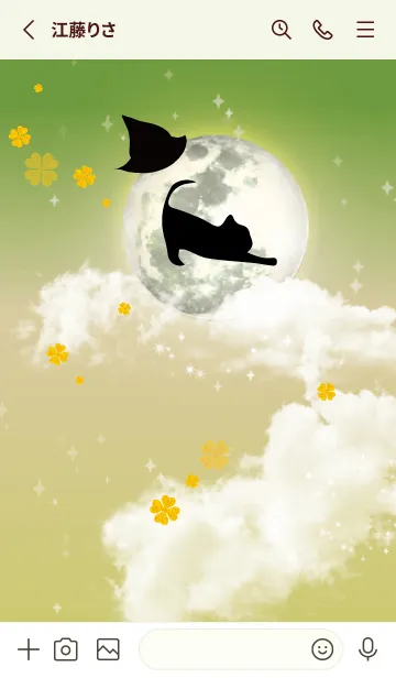 [LINE着せ替え] 黄緑 : ハロウィンの満月と猫の画像2