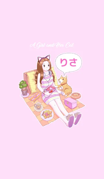 [LINE着せ替え] 少女と猫 [りさ] ピンクの画像1
