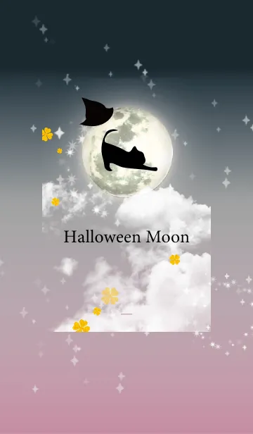 [LINE着せ替え] ブラック ピンク : ハロウィンの満月と猫の画像1