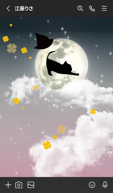 [LINE着せ替え] ブラック ピンク : ハロウィンの満月と猫の画像2