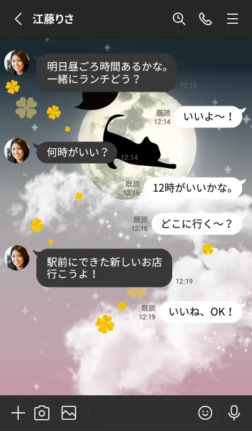 [LINE着せ替え] ブラック ピンク : ハロウィンの満月と猫の画像3