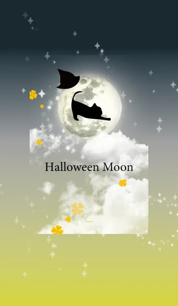 [LINE着せ替え] ブラック イエロー : ハロウィンの満月と猫の画像1