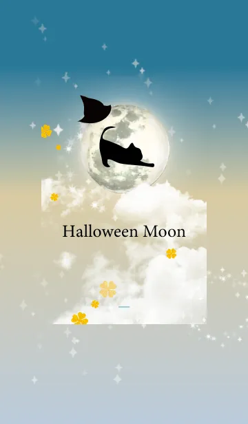 [LINE着せ替え] 青 : ハロウィンの満月と猫の画像1