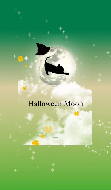 [LINE着せ替え] 緑 : ハロウィンの満月と猫の画像1