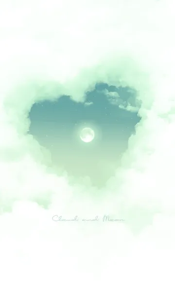 [LINE着せ替え] ハート雲と満月 - ミントグリーン 01の画像1
