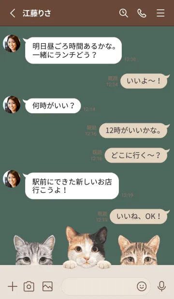 [LINE着せ替え] 猫 - ミックス01 - ダスティダークグリーンの画像3