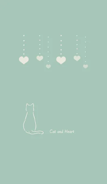 [LINE着せ替え] 猫とハート 2 -ミントグリーン-の画像1