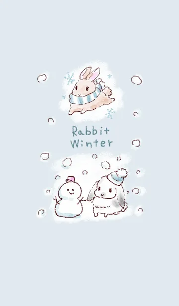 [LINE着せ替え] シンプル うさぎ 冬 ホワイト ブルーの画像1
