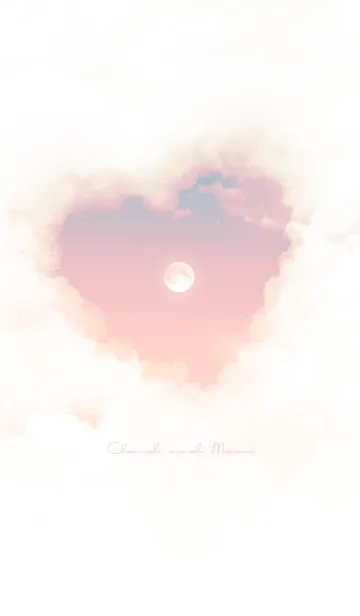 [LINE着せ替え] ハート雲と満月 - ブルー & ピンク 05の画像1