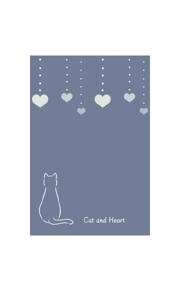 [LINE着せ替え] 猫とハート 2 -ブルーグレー-の画像1