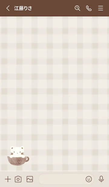 [LINE着せ替え] しろねこラテ -ブラウン- チェックの画像2