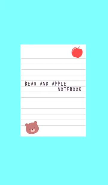 [LINE着せ替え] くまとりんごのノート/蛍光ライトブルー/黒の画像1