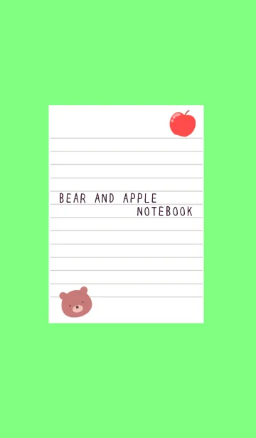 [LINE着せ替え] くまとりんごのノート/蛍光ライトグリーンの画像1