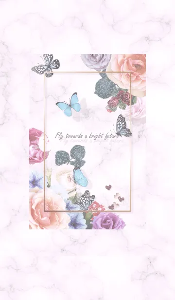 [LINE着せ替え] 薔薇と蝶と大理石♥ピンクパープル14_1の画像1