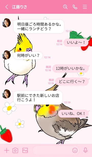 [LINE着せ替え] オカメインコとストロベリーの画像3