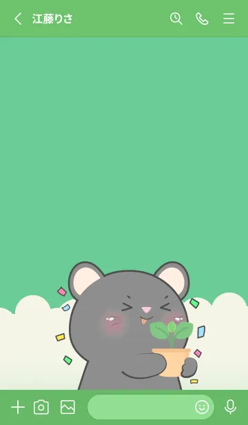 [LINE着せ替え] Simple Black Mouse Love Green Color (JP)の画像2