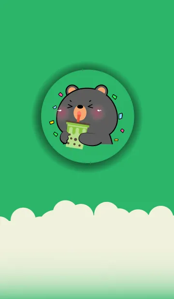 [LINE着せ替え] Simple Black Bear Love Green Color (JP)の画像1