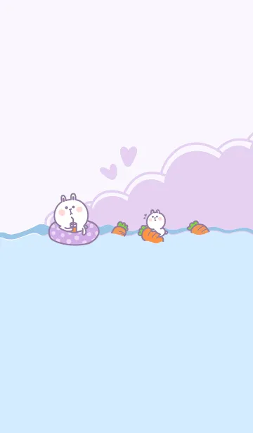 [LINE着せ替え] Rabbit Swimming Fun J-LightGray.Purpleの画像1