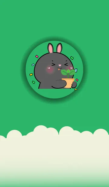 [LINE着せ替え] Simple Black Rabbit Love Green Color(JP)の画像1