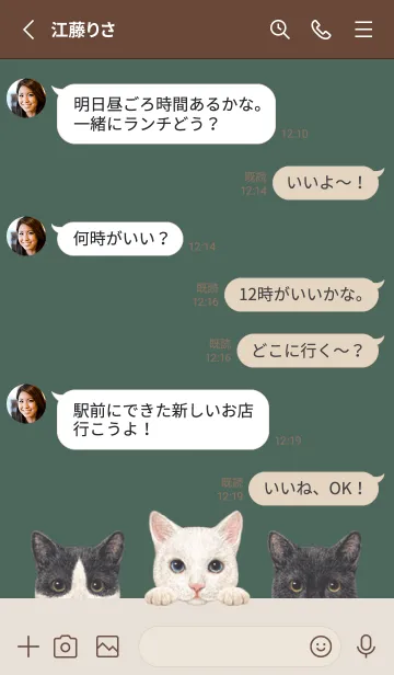 [LINE着せ替え] 猫 -ミックス 02- ダスティダークグリーンの画像3