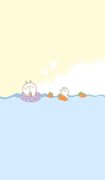 [LINE着せ替え] Cute Rabbit Swimming Fun J-Purple (Ye5)の画像1