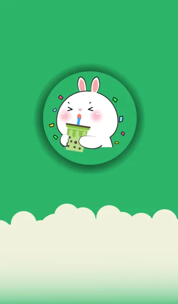 [LINE着せ替え] Simple White Rabbit Love Green Color(JP)の画像1