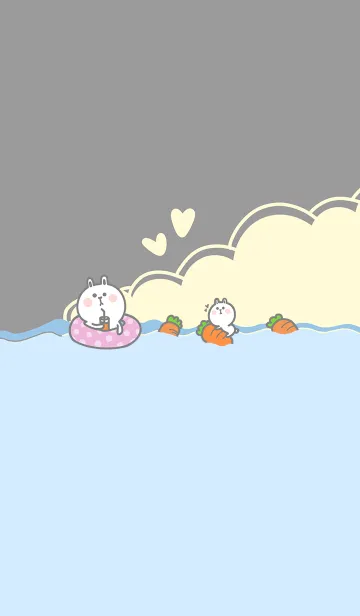 [LINE着せ替え] Cute Rabbit Swimming Fun J-Ash pink(Ye5)の画像1