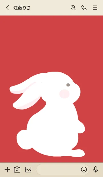 [LINE着せ替え] よこむきウサギの着せかえ/レッド/ベージュの画像2
