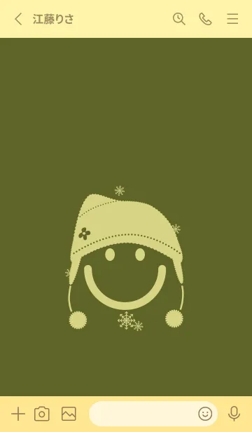 [LINE着せ替え] スマイル＆ニット帽 オリーブグリーンの画像2