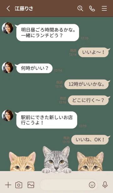 [LINE着せ替え] 猫 - ミックス 03 - ダークグリーンの画像3