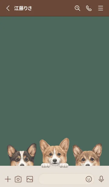 [LINE着せ替え] ワンワン-コーギー01-ダークグリーンの画像2