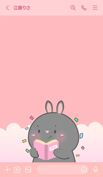[LINE着せ替え] Simple Black Rabbit Love Pink Color (JP)の画像2