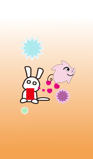 [LINE着せ替え] 兎ちゃんとイノシシちゃんの画像1