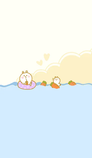[LINE着せ替え] Cute Rabbit Swimming Fun J-Beige (Ye3)の画像1
