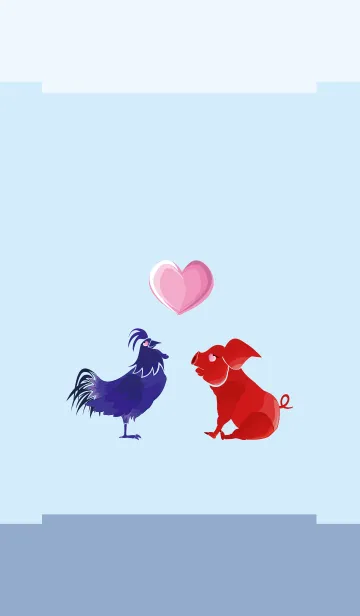 [LINE着せ替え] ekst Blue（チキン）Love Red（ブタ）の画像1