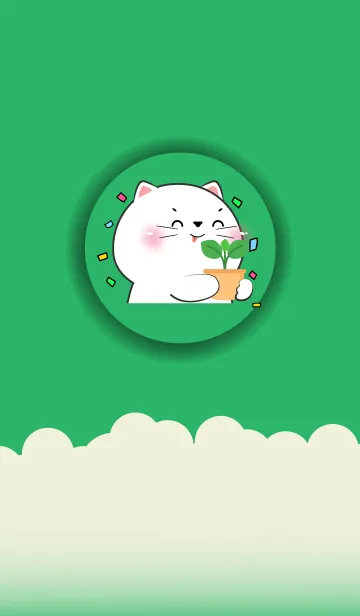 [LINE着せ替え] Simple White Cat Love Green Color (JP)の画像1