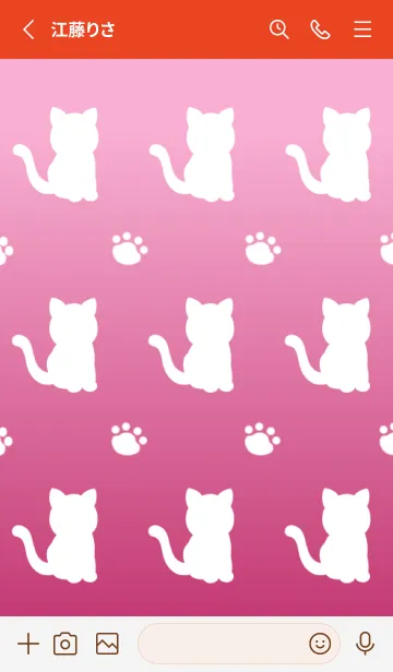[LINE着せ替え] 幸せの白猫シルエット/赤色グラデーションの画像2
