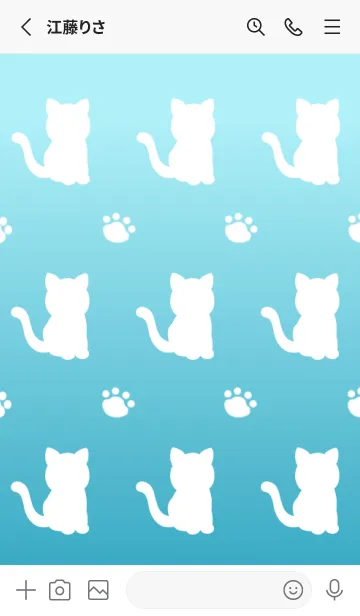 [LINE着せ替え] 幸せの白猫シルエット/水色グラデーションの画像2