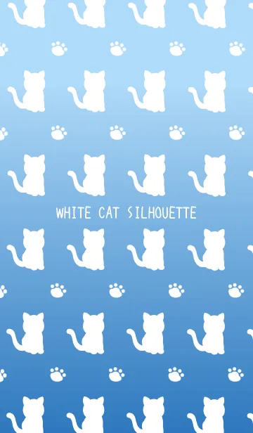 [LINE着せ替え] 幸せの白猫シルエット/青色グラデーションの画像1