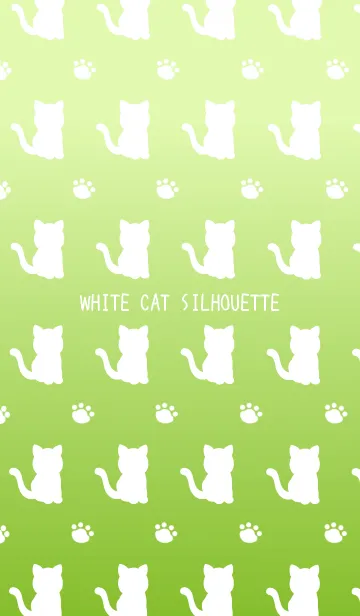[LINE着せ替え] 幸せの白猫シルエット/黄緑グラデーションの画像1