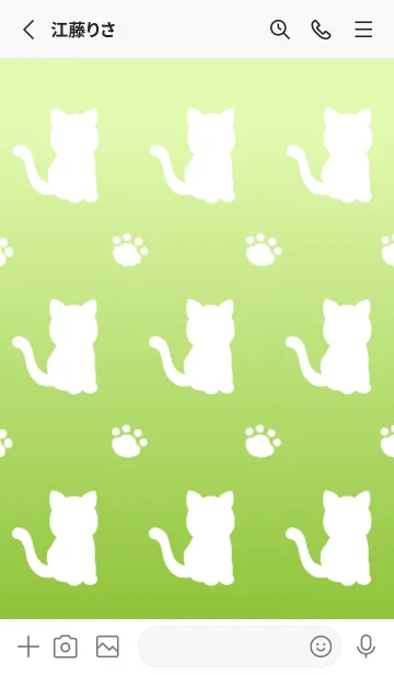[LINE着せ替え] 幸せの白猫シルエット/黄緑グラデーションの画像2