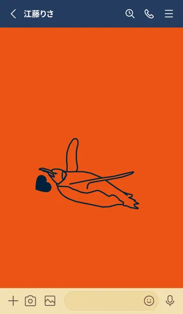 [LINE着せ替え] ペンギンとハート (フレイムオレンジ)の画像2