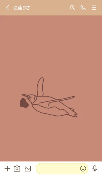 [LINE着せ替え] ペンギンとハート (丁字色)の画像2