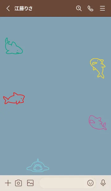 [LINE着せ替え] ベージュと青 : カラフルなサメの画像2