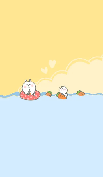 [LINE着せ替え] Cute Rabbit Swimming Fun J-Yellow (Red3)の画像1