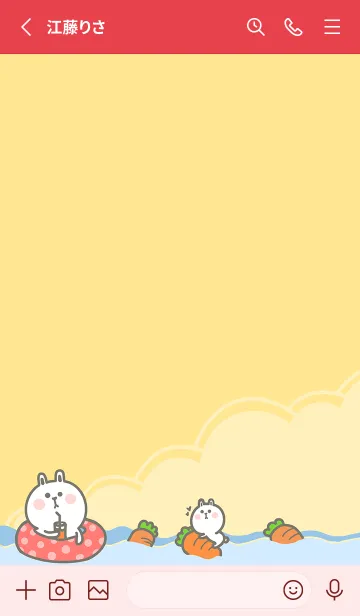 [LINE着せ替え] Cute Rabbit Swimming Fun J-Yellow (Red3)の画像2