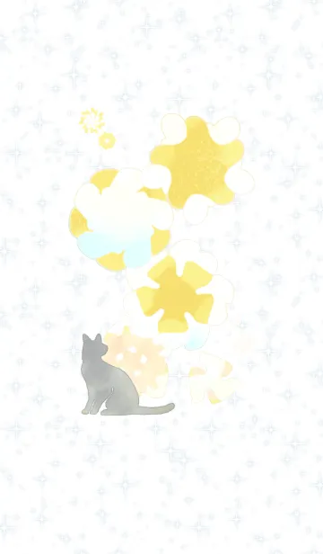 [LINE着せ替え] 花と黒猫（黄色）の画像1