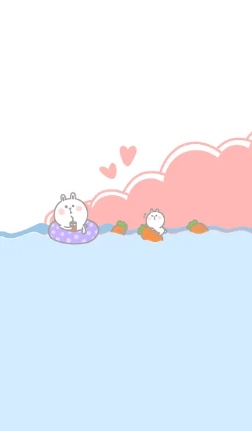 [LINE着せ替え] Cute Rabbit Swimming Fun J-White (Red3)の画像1