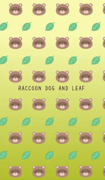 [LINE着せ替え] 縁起たぬきと葉っぱ/黄緑グラデ/黒の画像1