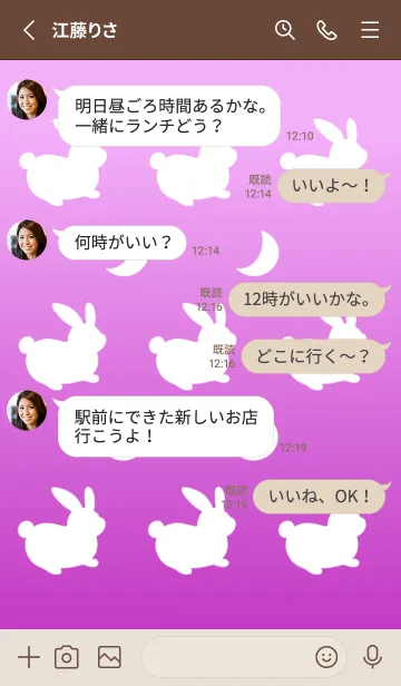 [LINE着せ替え] 幸せうさぎのシルエット/ピンクグラデの画像3